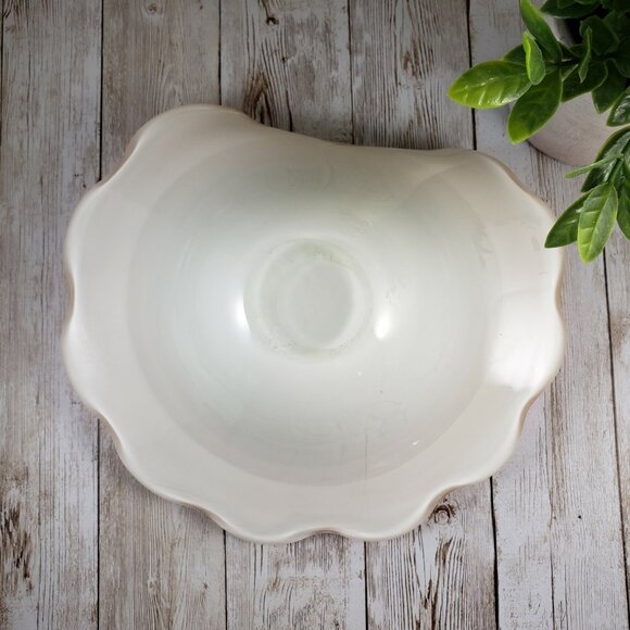 Orange Cased Art Glass Bowl Flower Petal Design Scalloped Edge Folded 9? Ashtray - Picture 4 of 6